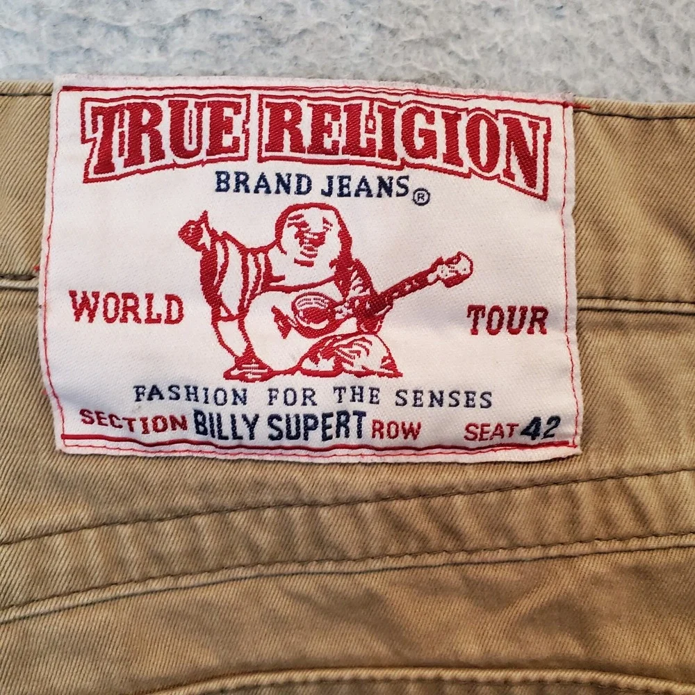 True Religion Billy Super T Shorts Size 42 Green Baggy Distressed Flap Pockets